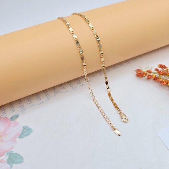 Rose Gold Flat Link Chain Necklace – 45+5cm / 17.7+2 Inch Adjustable, XPNL0021 - Picture 8 of 11